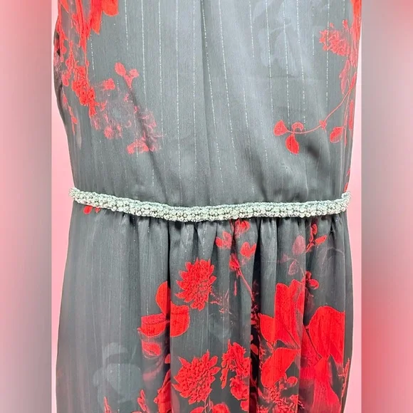 Elegant Ignite Evenings Black and Red Floral Maxi Dress - Picture 6 of 7